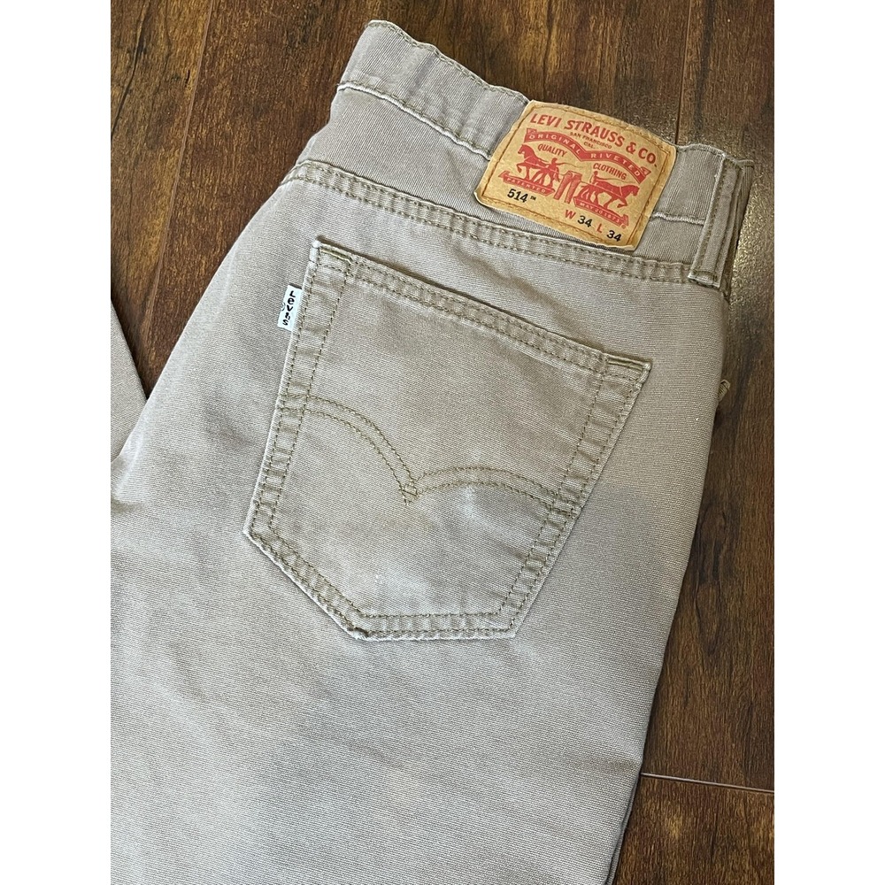 Levis 514 Jeans Mens 34x34 Khaki Tan Straight Fit Straight Leg Five Pocket Denim